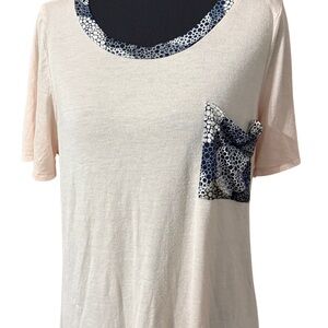 HEIMISH USA‎ Cream and Navy Short Sleeve Top